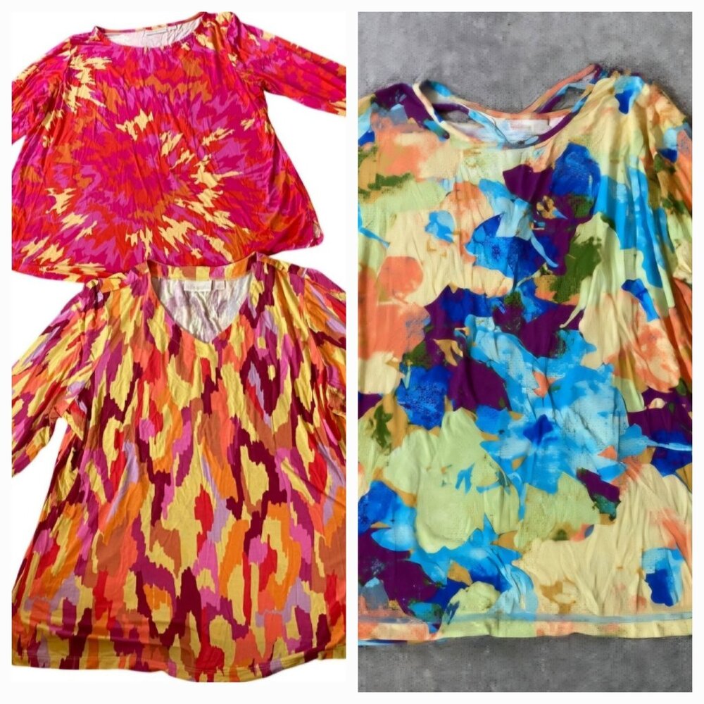 Lot Of 3 Womens Long Sleeve Printed Tops Vibrant Abstract Patterns XL